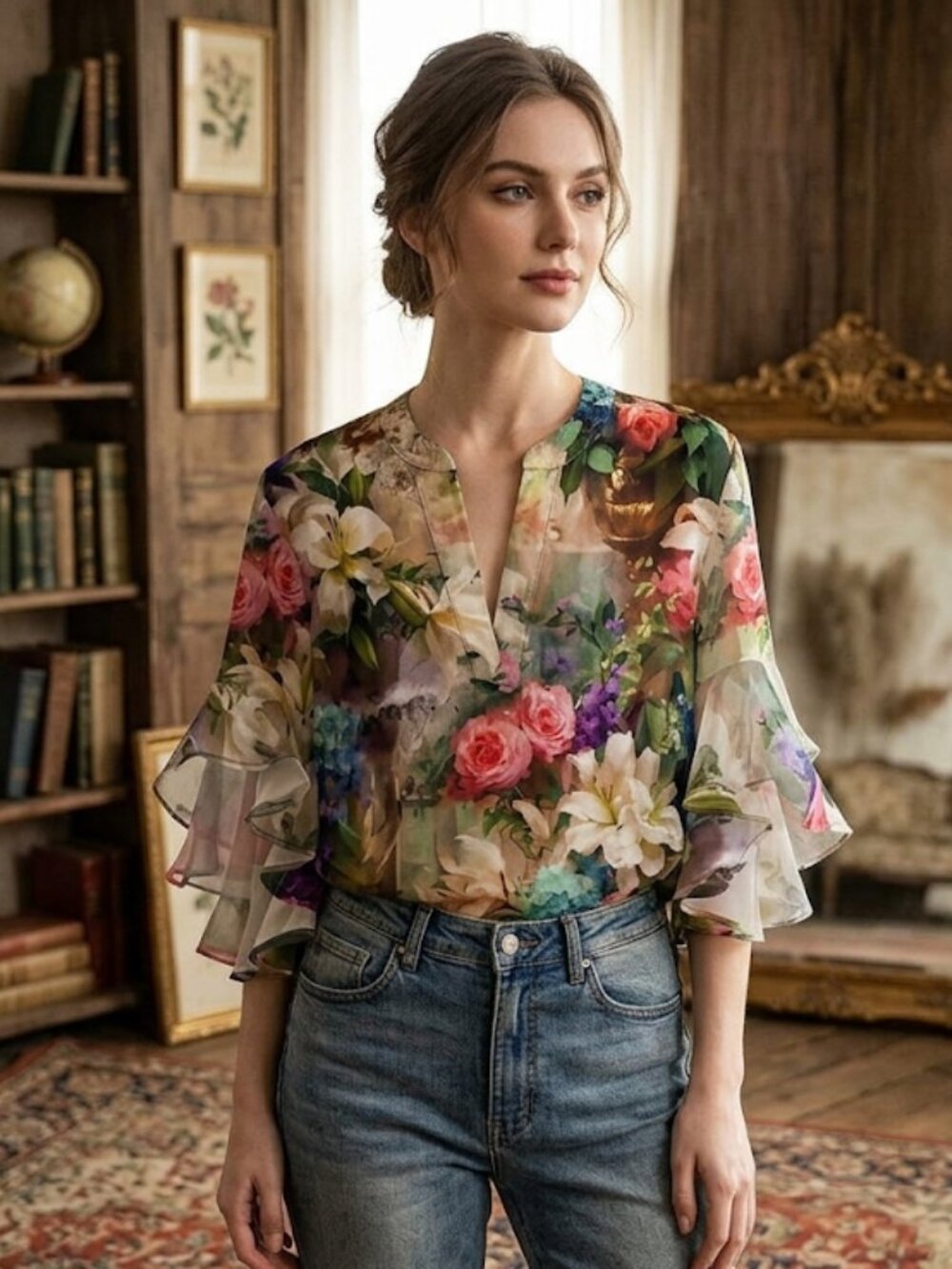 Women's Sexy Romantic Plus Size Blouse With Ruffled Bell Sleeves STUNNING ! NWOT